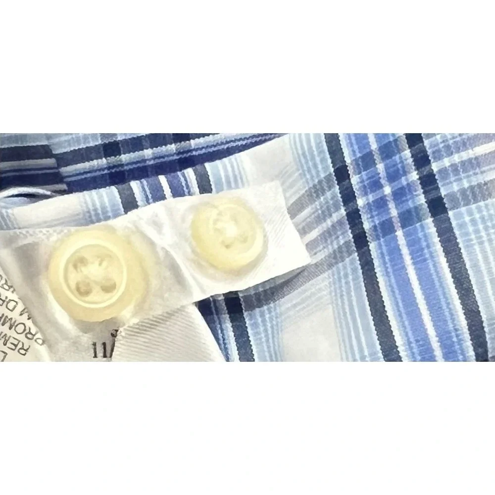 Banana Republic Men XL Blue White Plaid Non-Iron Slim Fit Cotton Button Up Shirt